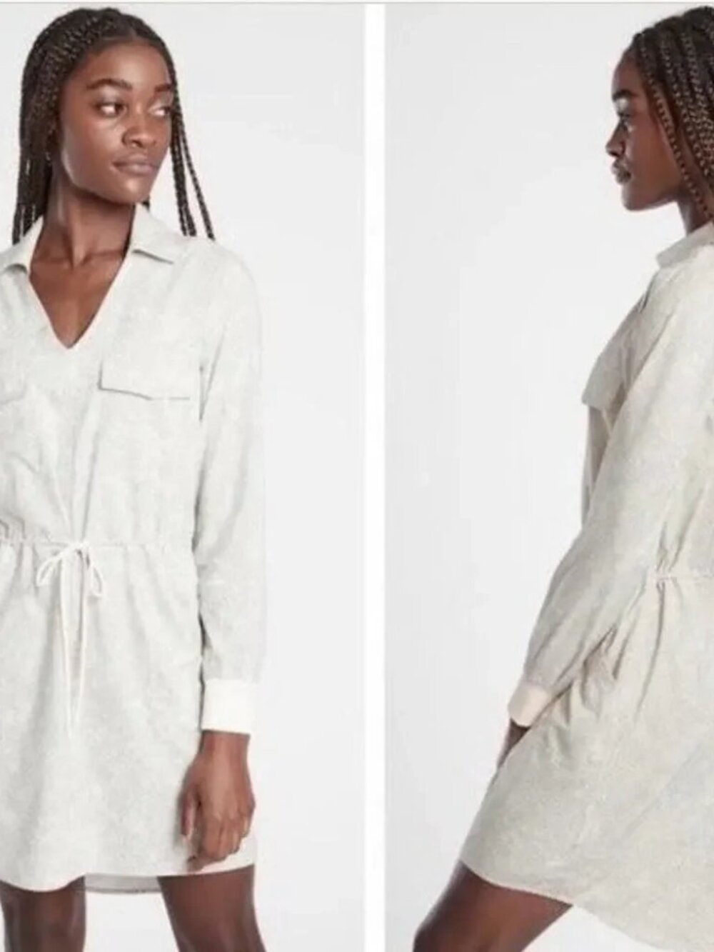 Report Athleta Zuma Printed Shirt Dress Cream Gray Plus Size 2X